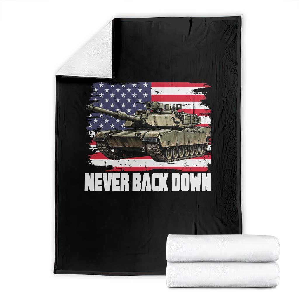 Patriotic Military Tank American Flag Throw Blanket Never Back Down Vintage Army Vehicle