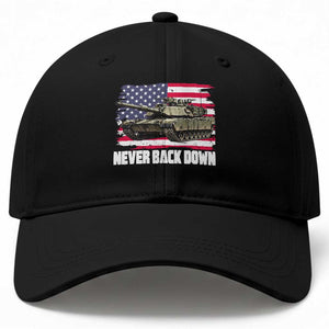 Patriotic Military Tank American Flag Baseball Cap Never Back Down Vintage Army Vehicle