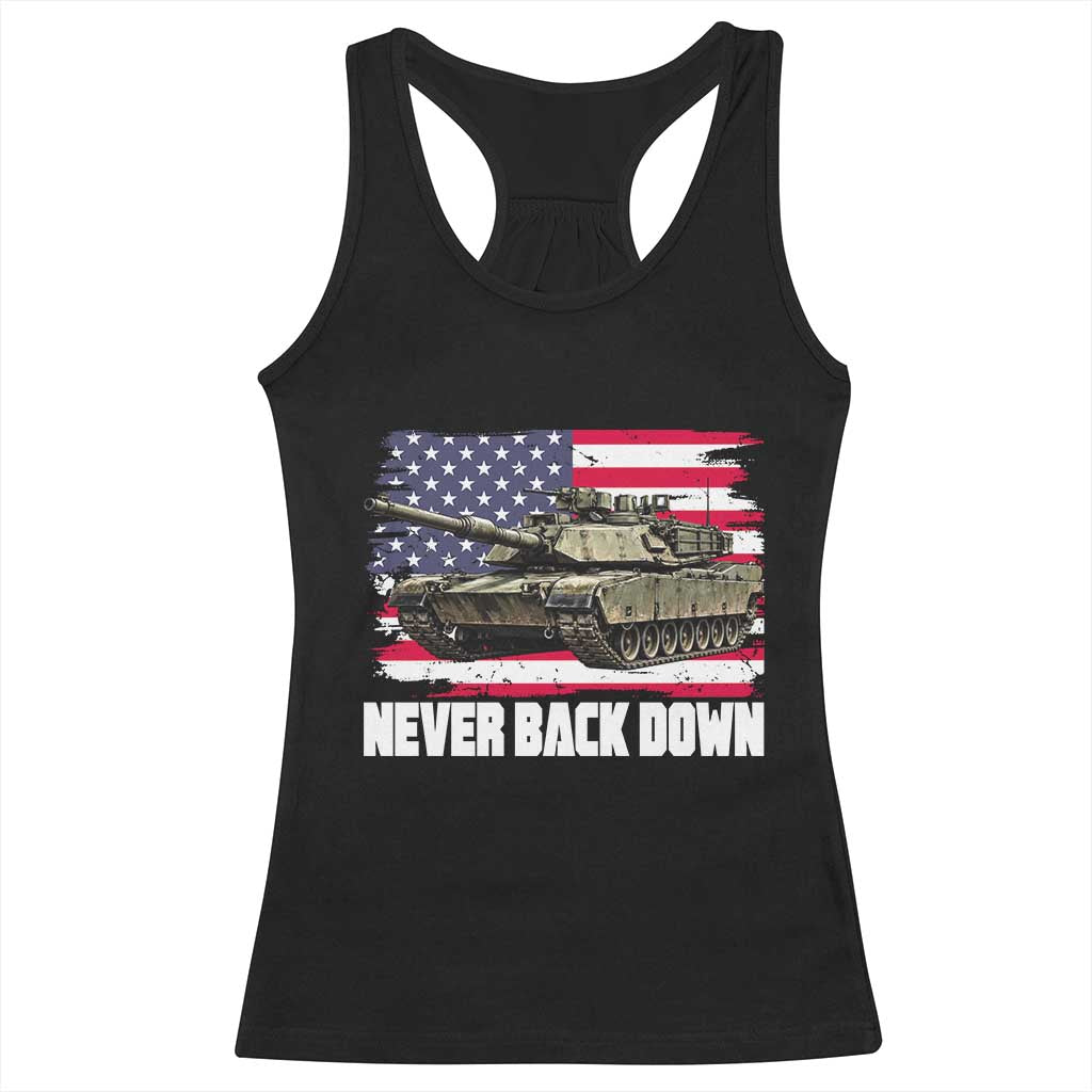 Patriotic Military Tank American Flag Racerback Tank Top Never Back Down Vintage Army Vehicle
