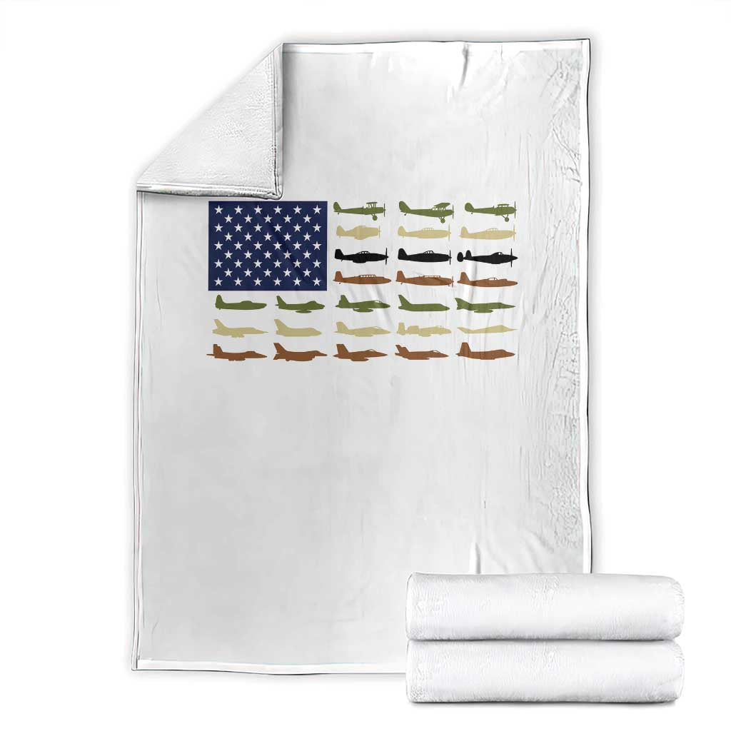 Patriotic Aviation Veteran Throw Blanket American Flag Military Aircraft