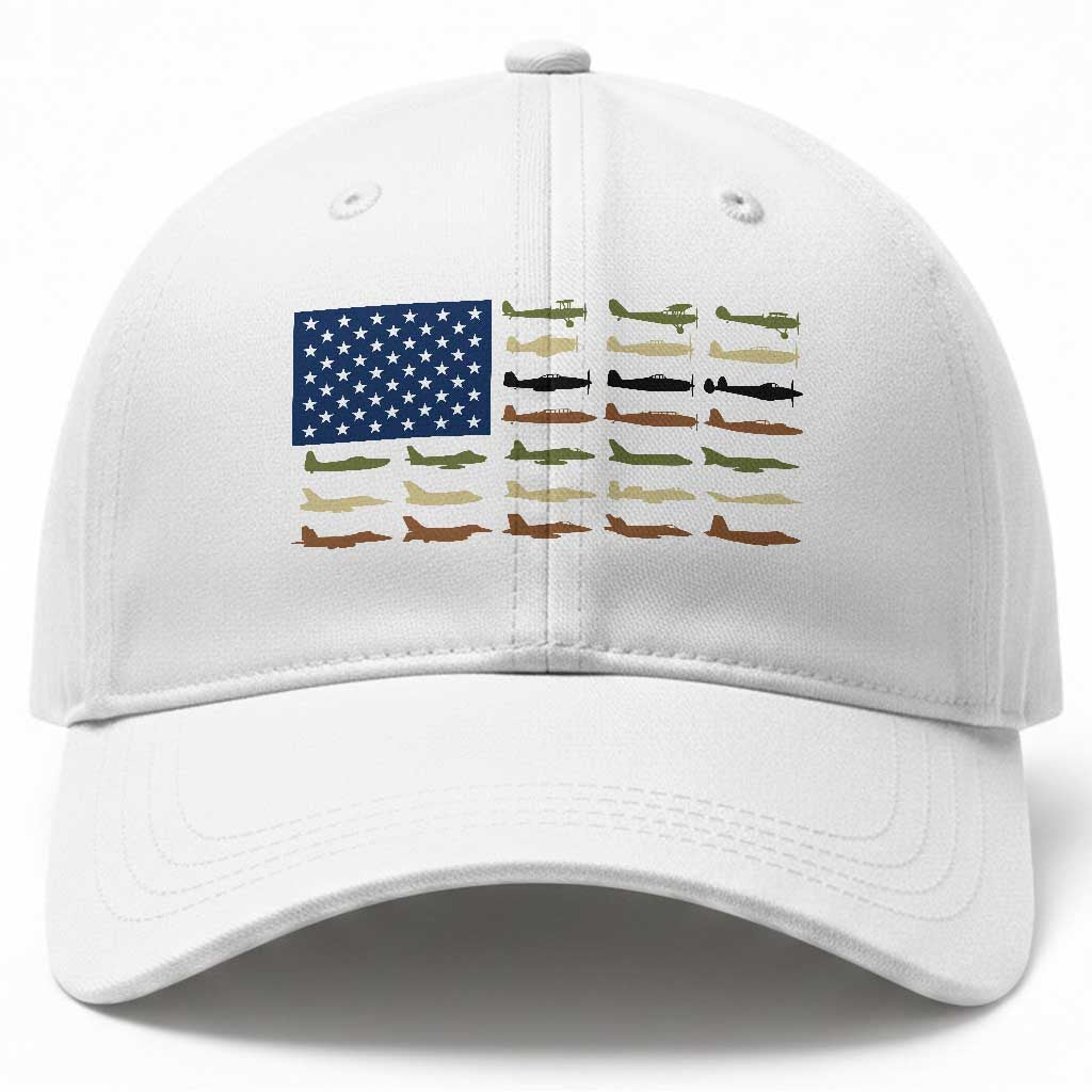 Patriotic Aviation Veteran Baseball Cap American Flag Military Aircraft