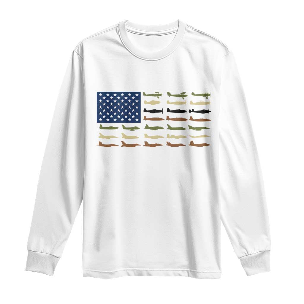 Patriotic Aviation Veteran Long Sleeve Shirt American Flag Military Aircraft