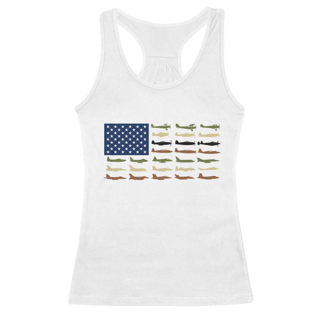 Patriotic Aviation Veteran Racerback Tank Top American Flag Military Aircraft