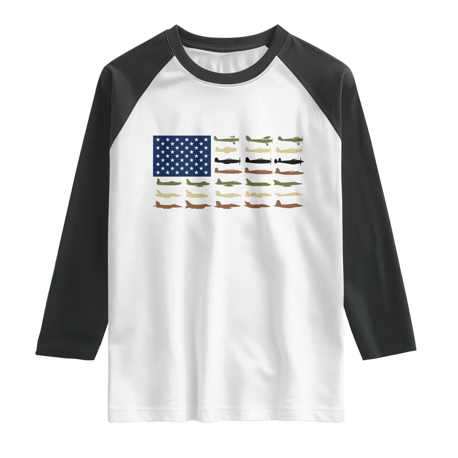 Patriotic Aviation Veteran Raglan Shirt American Flag Military Aircraft