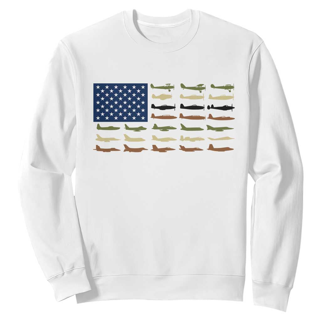 Patriotic Aviation Veteran Sweatshirt American Flag Military Aircraft
