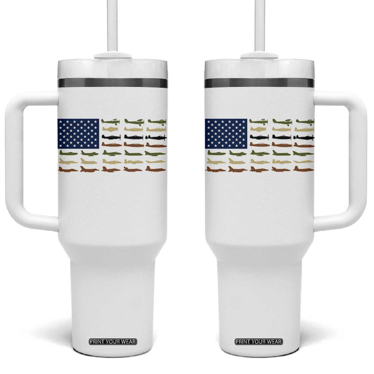 Patriotic Aviation Veteran Tumbler With Handle American Flag Military Aircraft