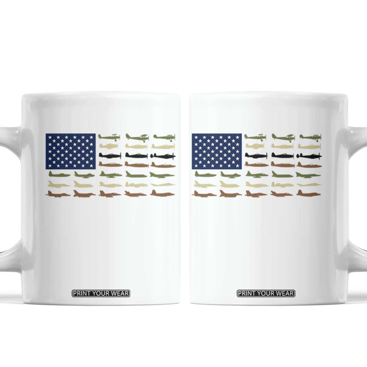 Patriotic Aviation Veteran Coffee Mug American Flag Military Aircraft