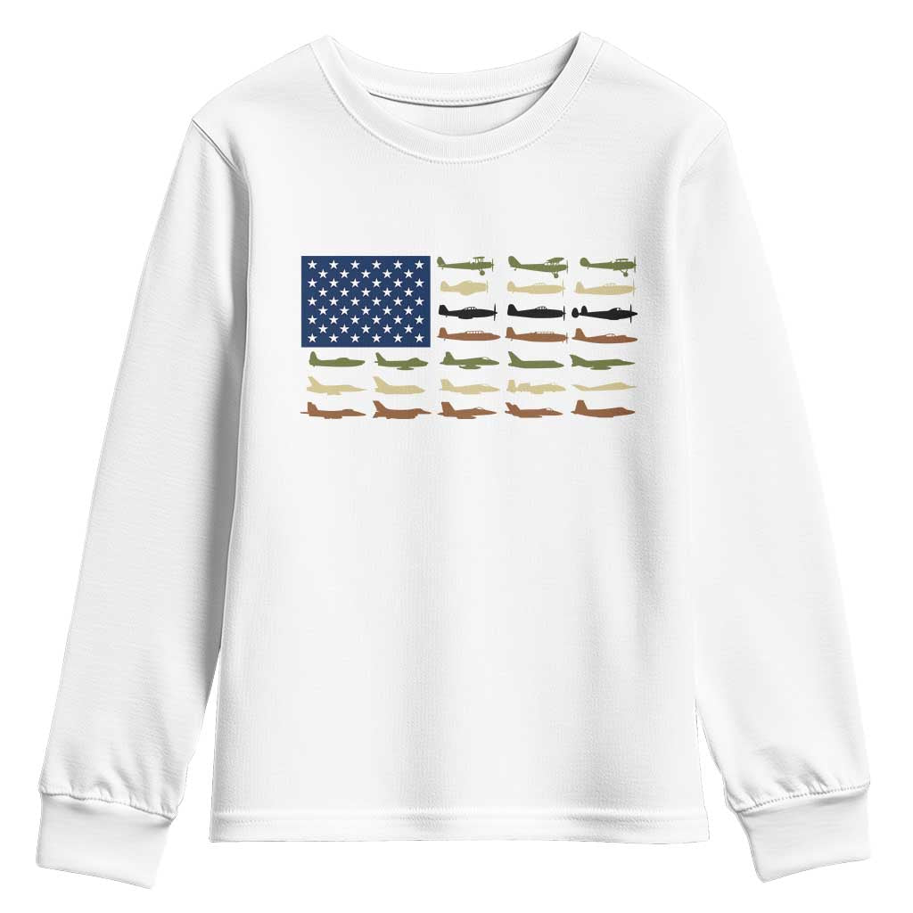 Patriotic Aviation Veteran Youth Sweatshirt American Flag Military Aircraft