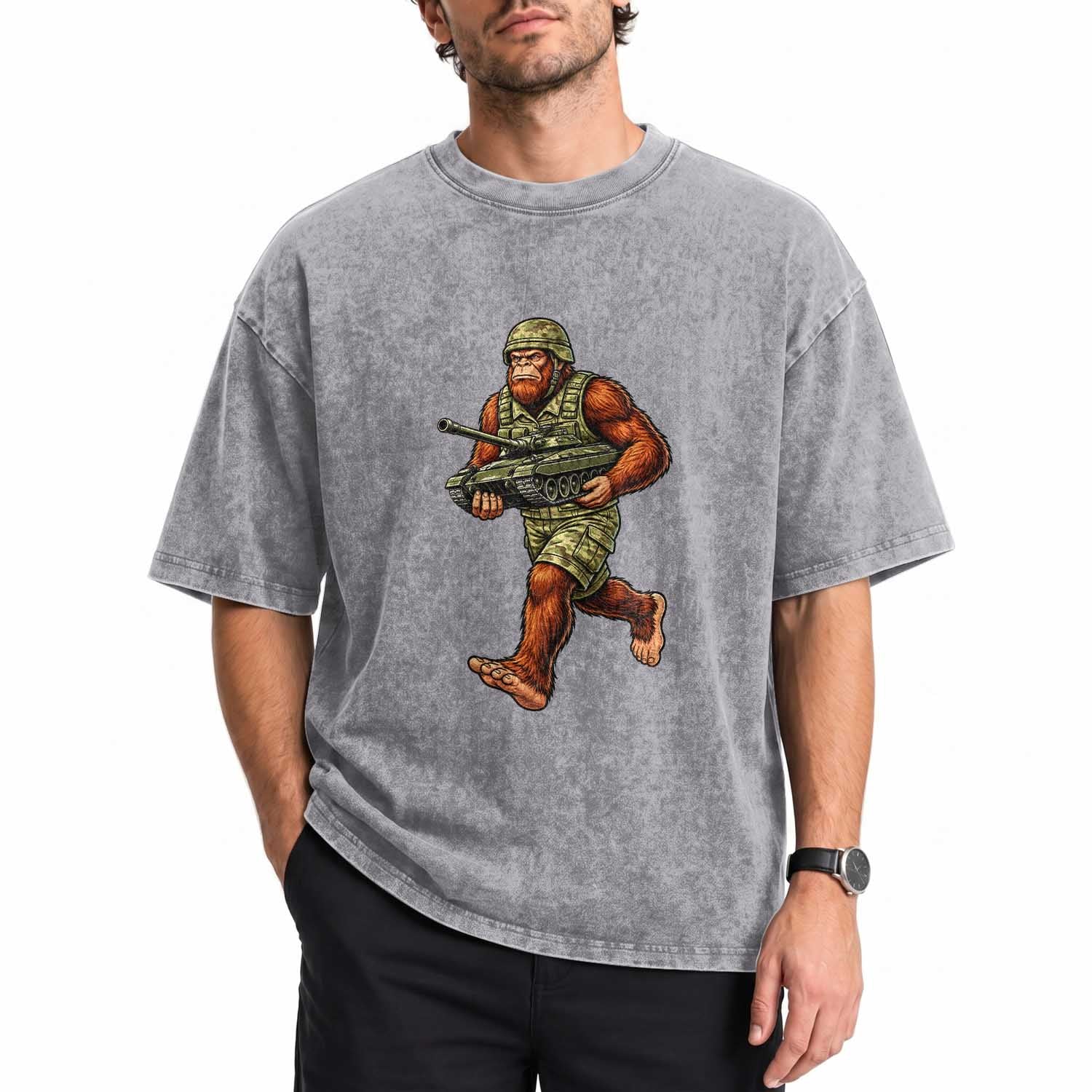 Funny Bigfoot Military Washed Cotton T-Shirt Tactical Gift For Cryptid Army