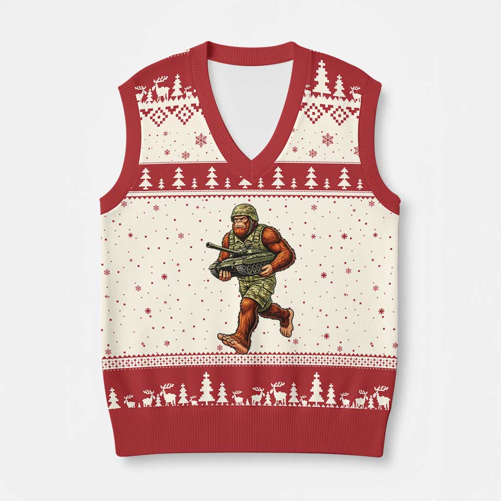 Funny Bigfoot Military V-Neck Knit Sweater Vest Tactical Gift For Cryptid Army