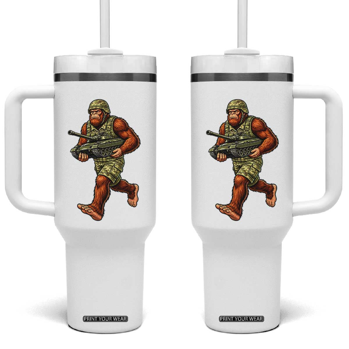 Funny Bigfoot Military Tumbler With Handle Tactical Gift For Cryptid Army