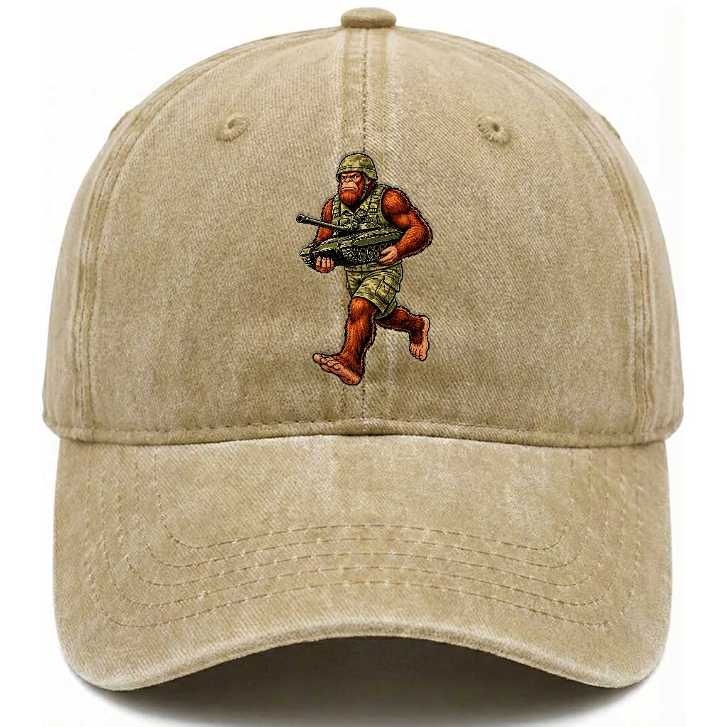 Funny Bigfoot Military Washed Cotton Baseball Cap Tactical Gift For Cryptid Army