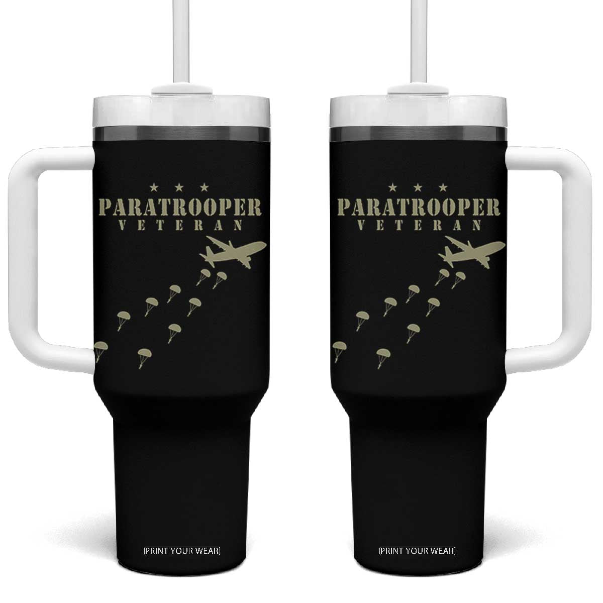 Paratrooper Veteran Airborne Tumbler With Handle Military Soldier Parachute Airplane