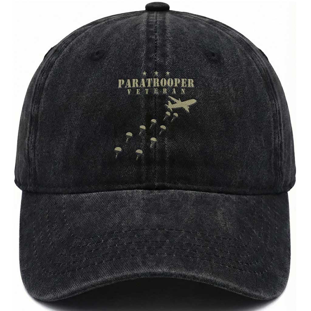 Paratrooper Veteran Airborne Washed Cotton Baseball Cap Military Soldier Parachute Airplane