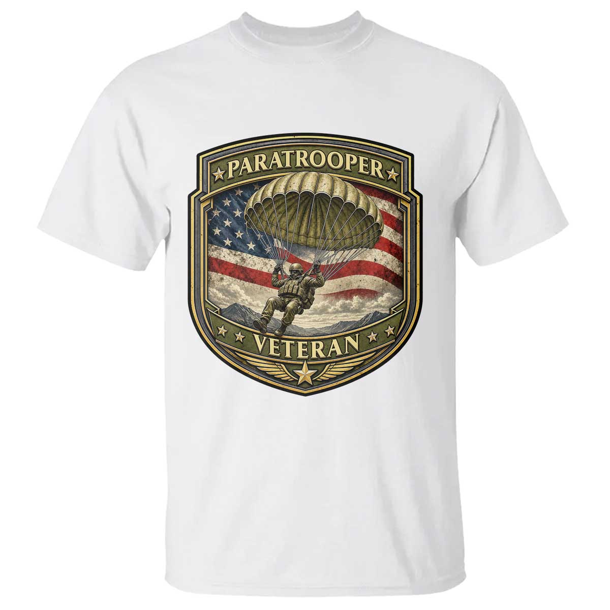 Paratrooper Veteran Airborne Soldier T Shirt Vintage US Flag Military
