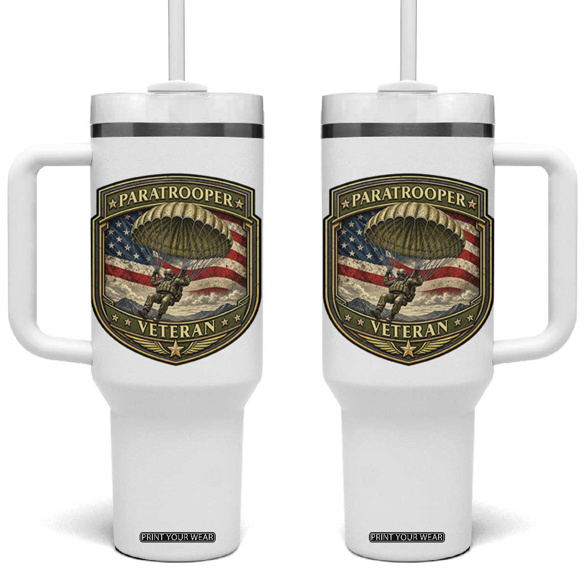 Paratrooper Veteran Airborne Soldier Tumbler With Handle Vintage US Flag Military