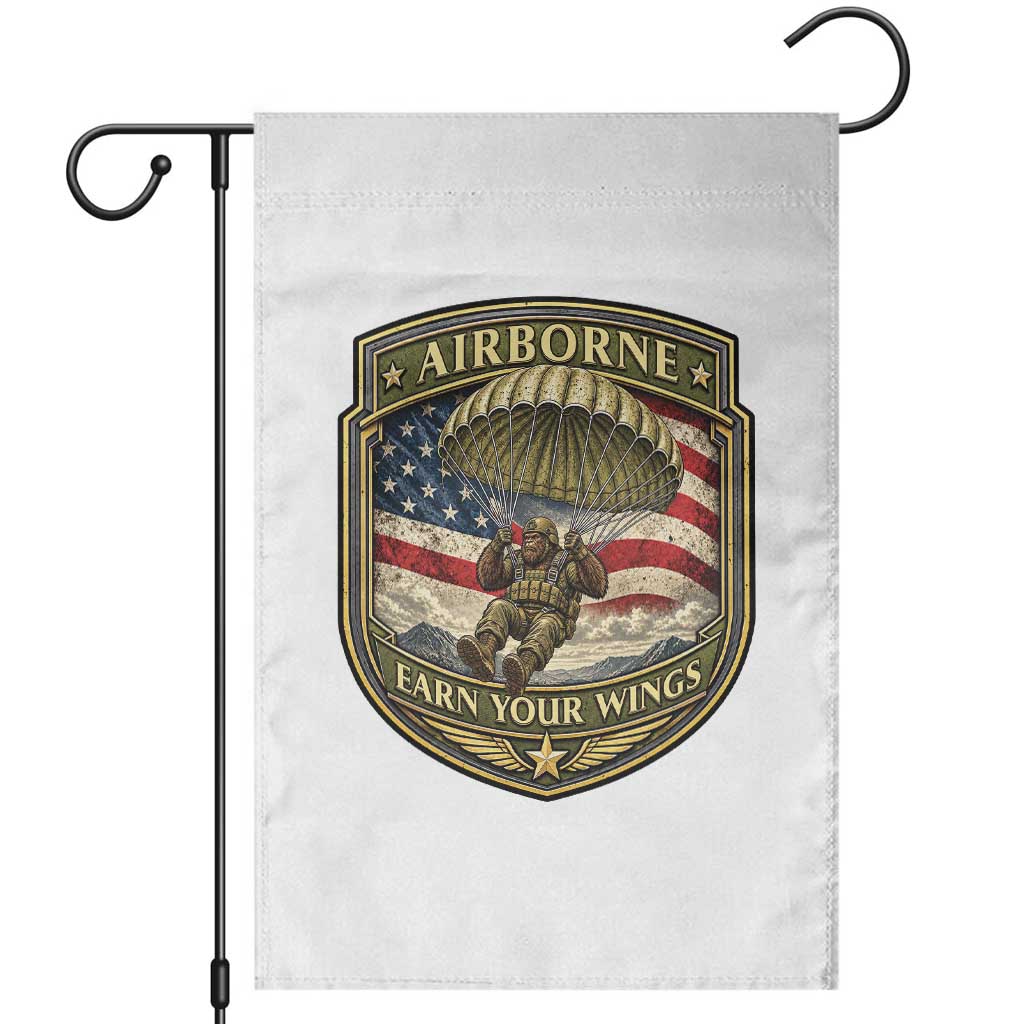 Funny Bigfoot Airborne Paratrooper Garden Flag Earn Your Wings US Flag Military