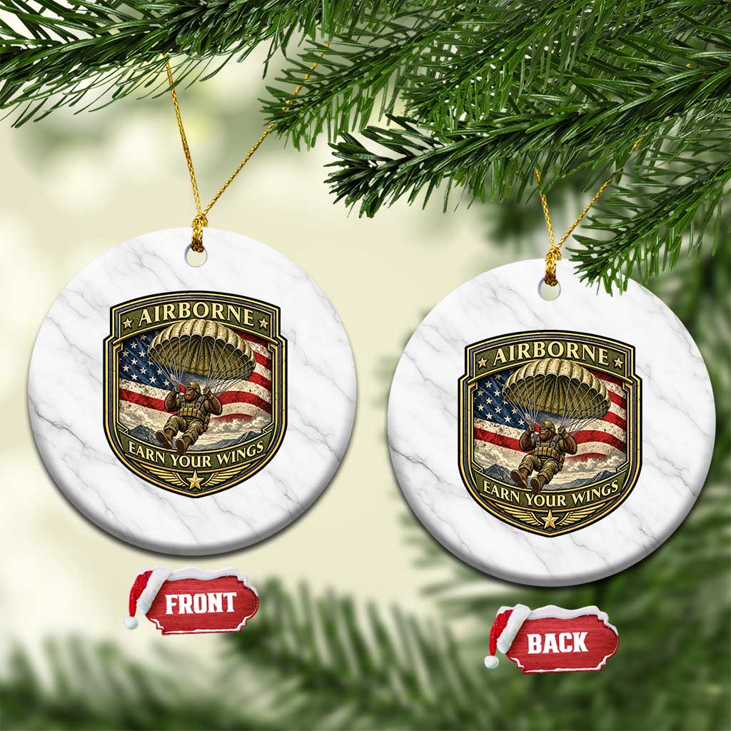 Funny Bigfoot Airborne Paratrooper Ceramic Ornament Earn Your Wings US Flag Military