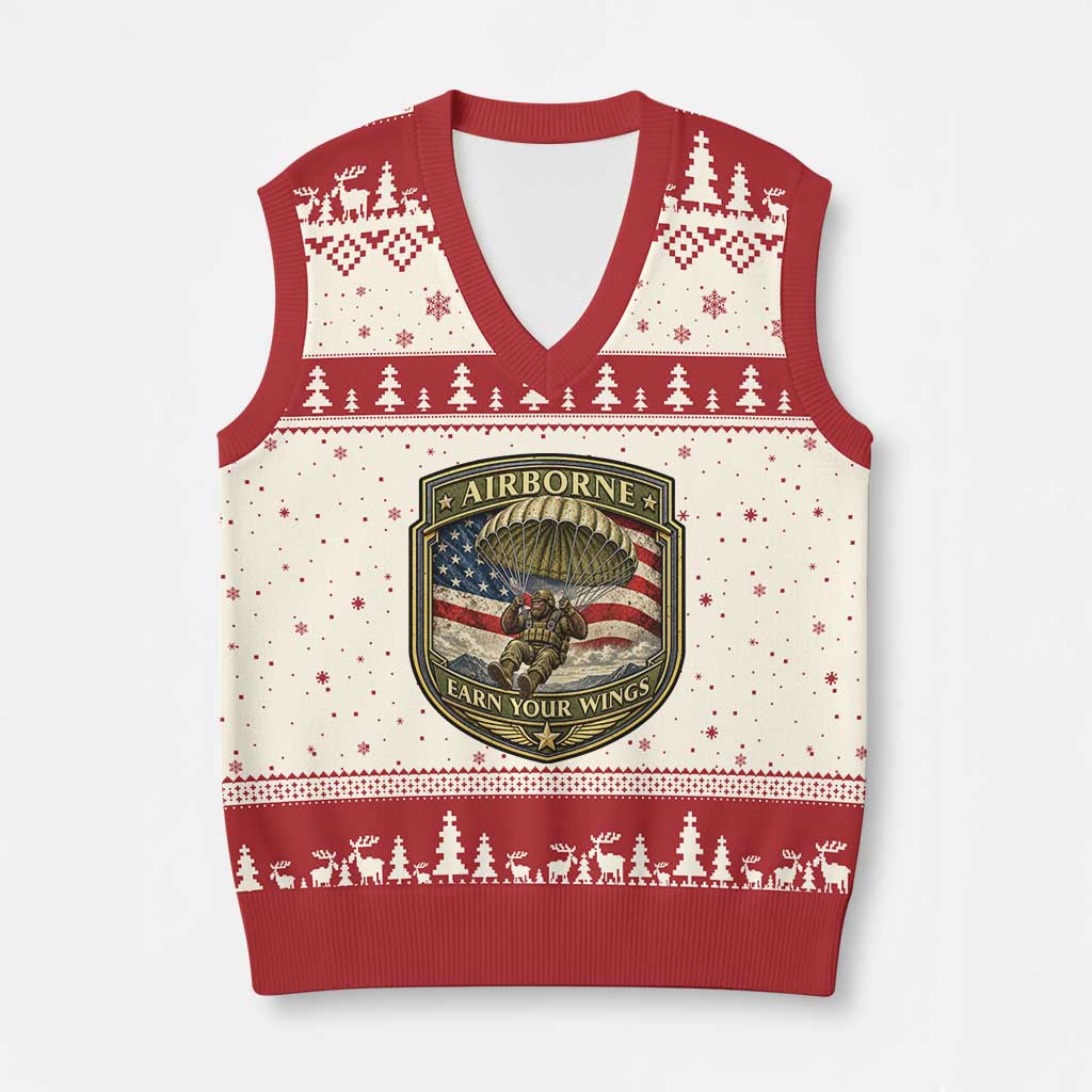 Funny Bigfoot Airborne Paratrooper V-Neck Knit Sweater Vest Earn Your Wings US Flag Military