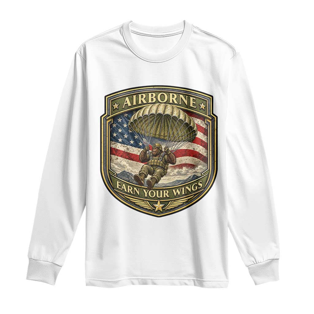 Funny Bigfoot Airborne Paratrooper Long Sleeve Shirt Earn Your Wings US Flag Military
