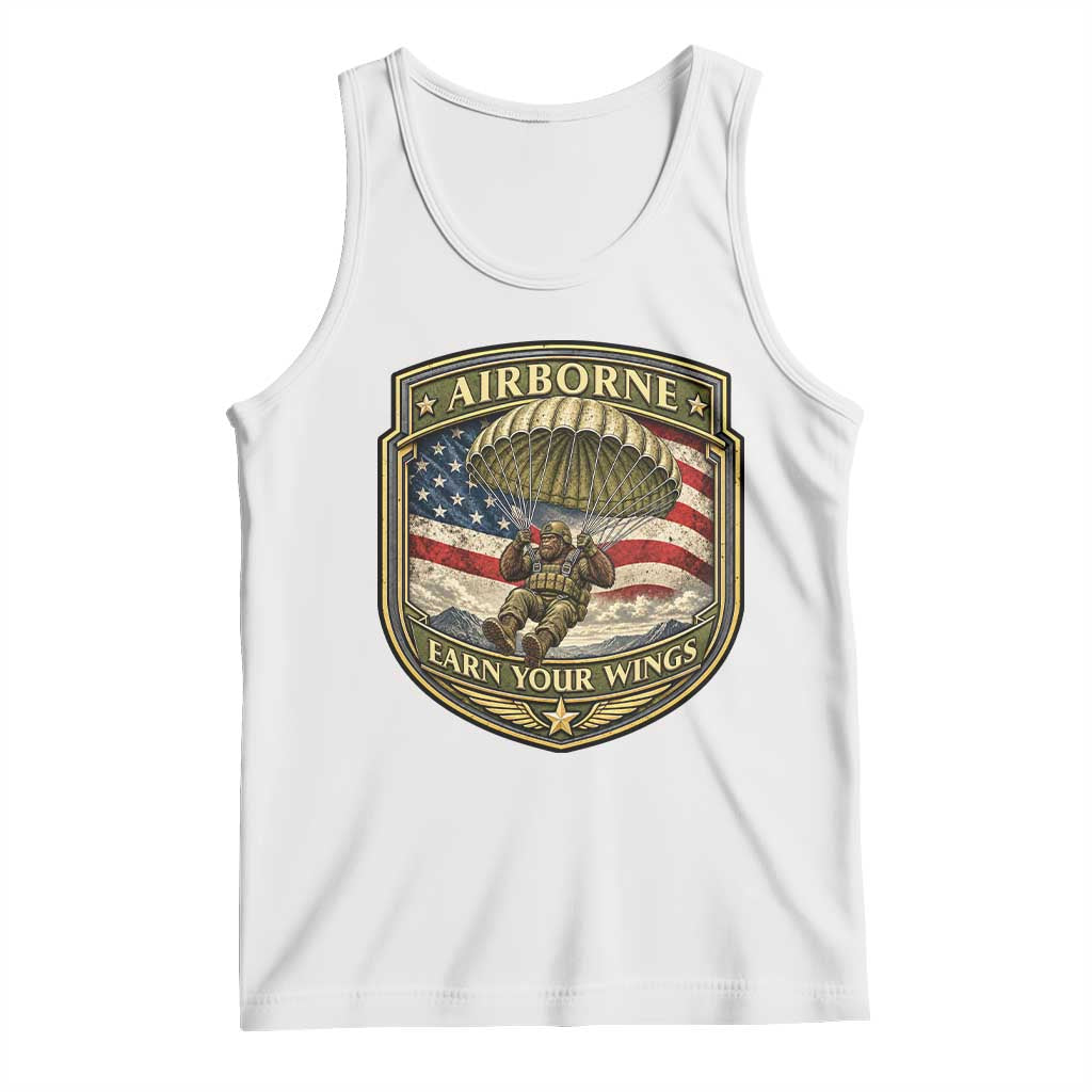 Funny Bigfoot Airborne Paratrooper Tank Top Earn Your Wings US Flag Military