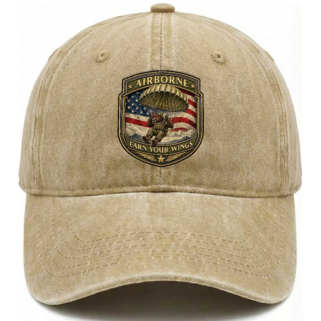 Funny Bigfoot Airborne Paratrooper Washed Cotton Baseball Cap Earn Your Wings US Flag Military