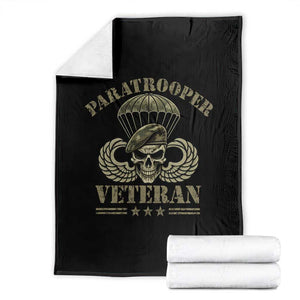 Patriotic Paratrooper Veteran Throw Blanket Skeleton Parachute Wings Camo Beret Military
