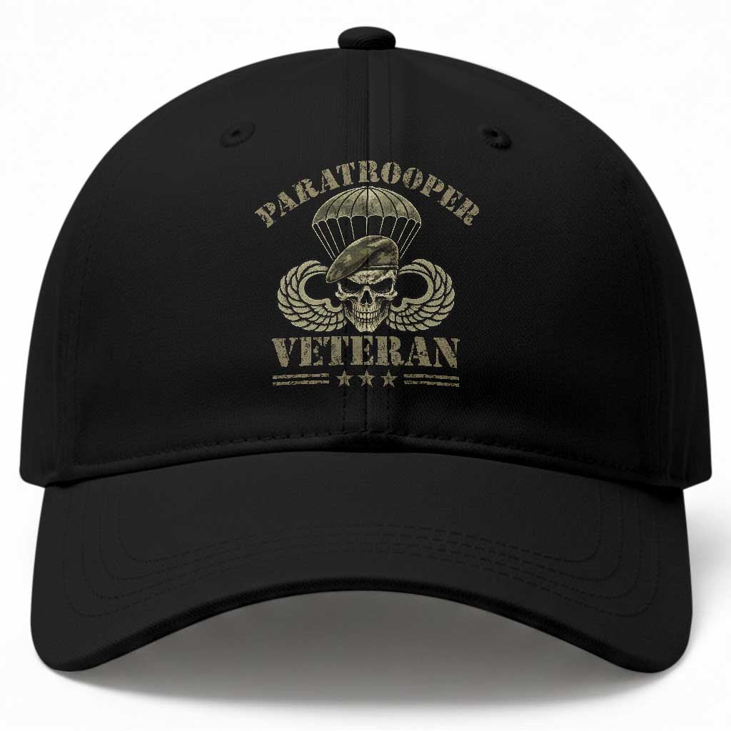 Patriotic Paratrooper Veteran Baseball Cap Skeleton Parachute Wings Camo Beret Military