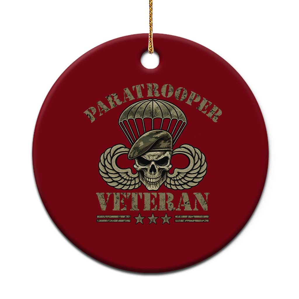 Patriotic Paratrooper Veteran Ceramic Ornament Skeleton Parachute Wings Camo Beret Military
