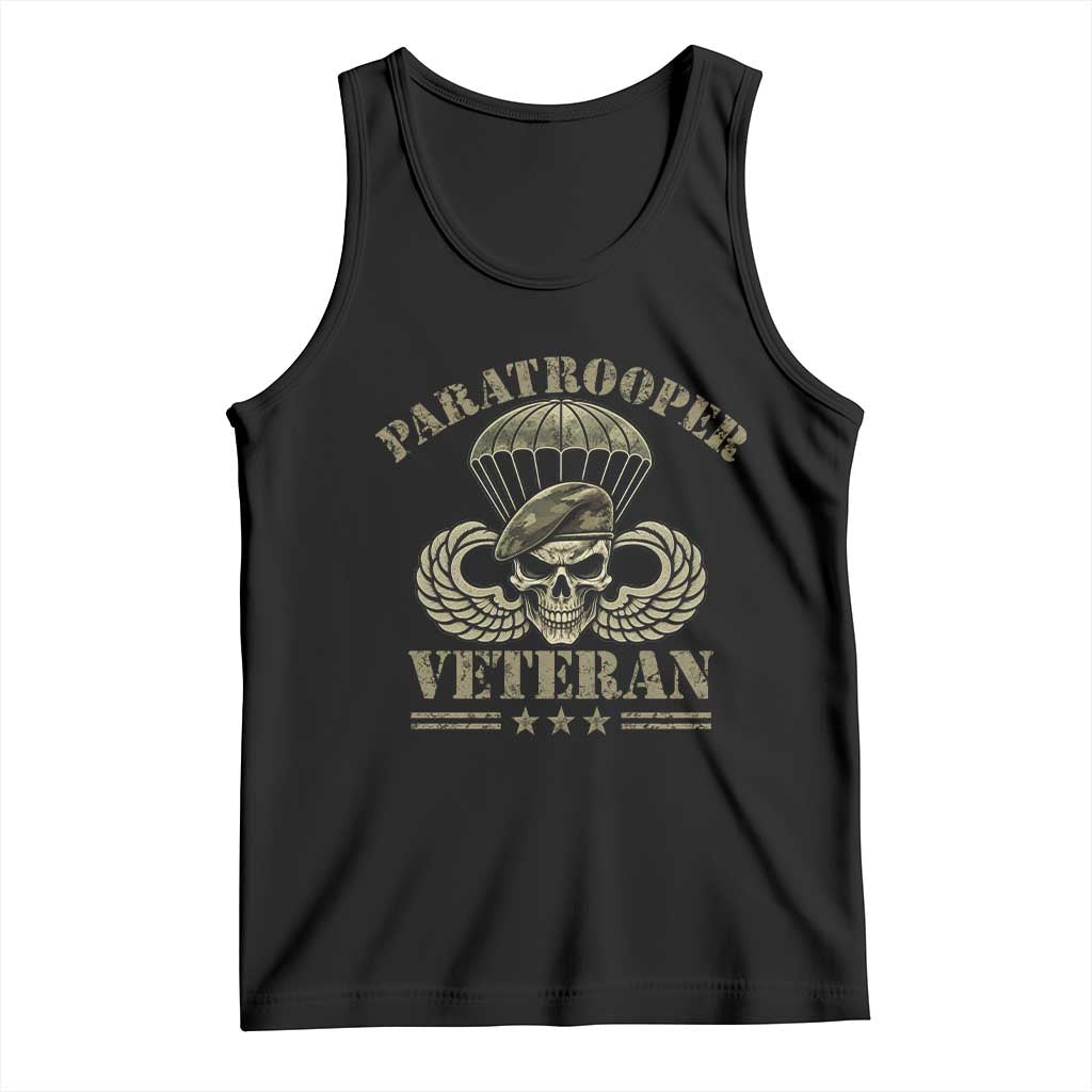 Patriotic Paratrooper Veteran Tank Top Skeleton Parachute Wings Camo Beret Military