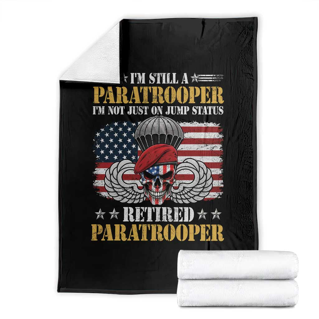 Retired Paratrooper Veteran Throw Blanket Skull American Flag Vintage Military