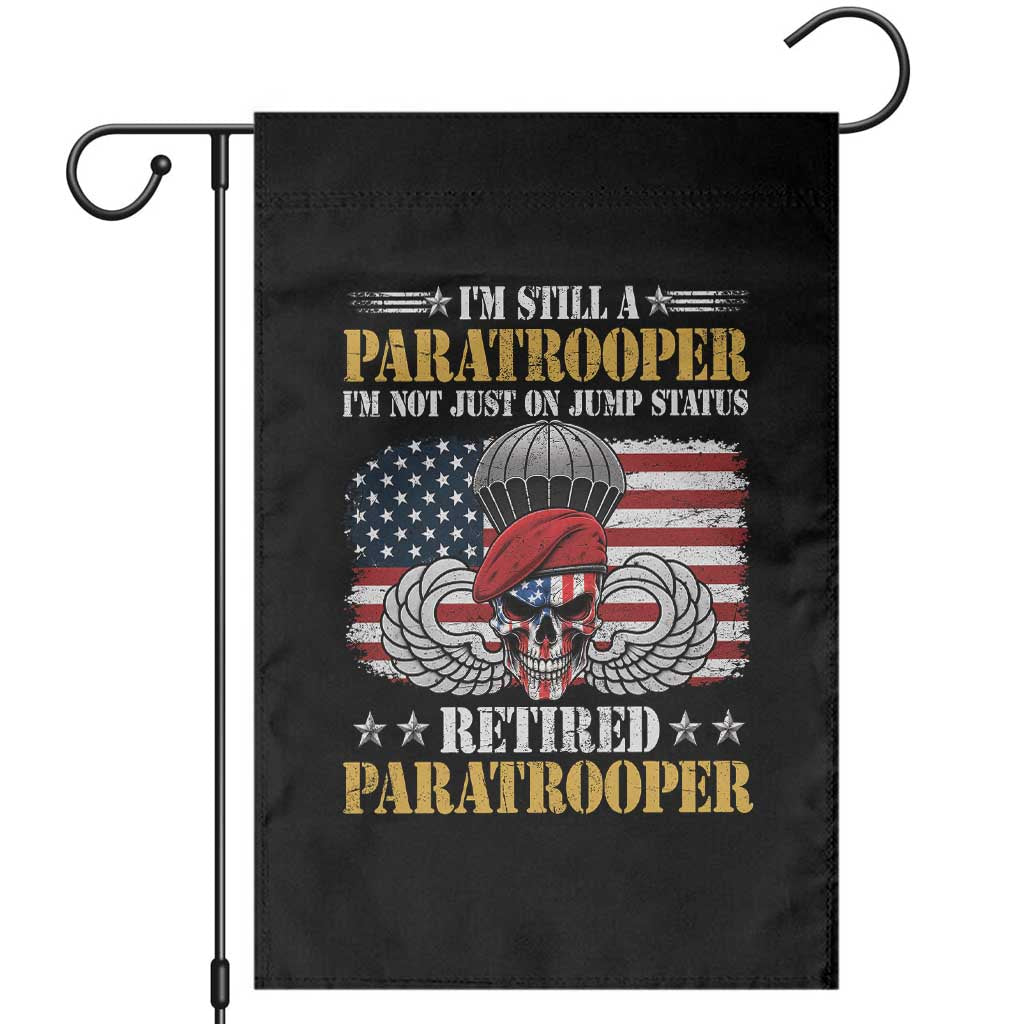 Retired Paratrooper Veteran Garden Flag Skull American Flag Vintage Military