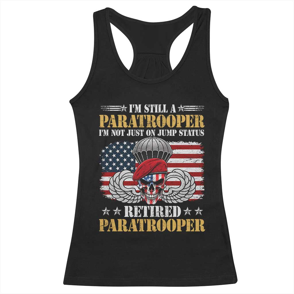 Retired Paratrooper Veteran Racerback Tank Top Skull American Flag Vintage Military