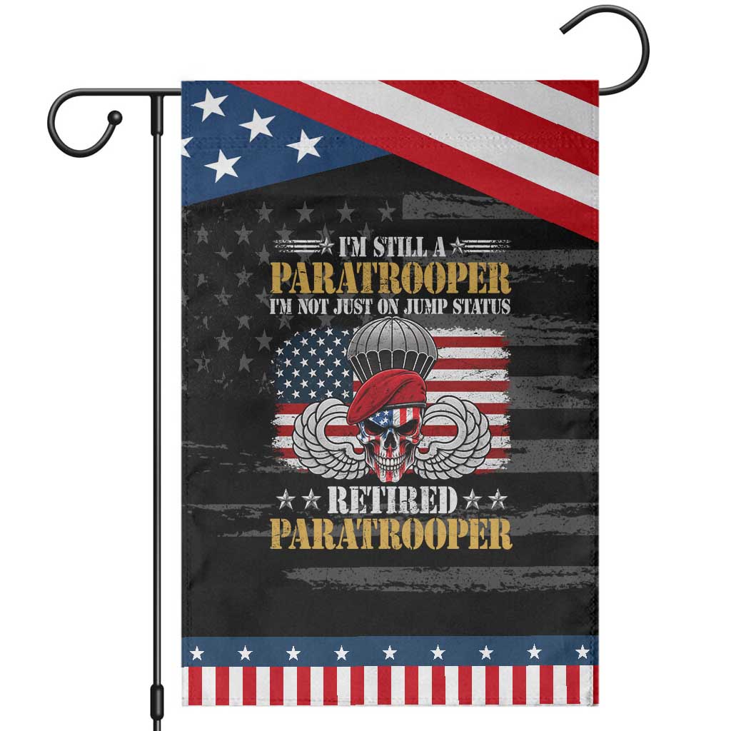 Retired Paratrooper Veteran Patriotic Garden Flag Skull American Flag Vintage Military