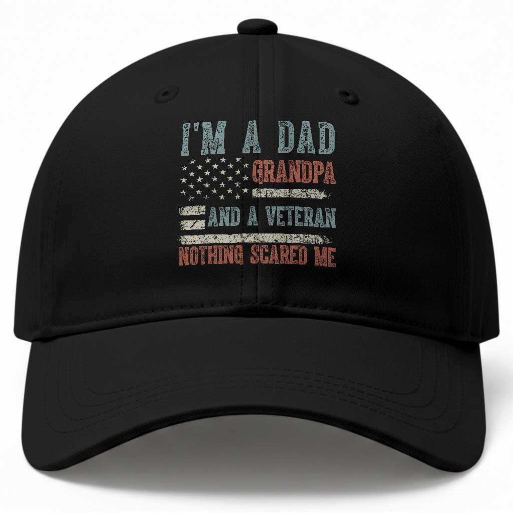 Veteran Dad Grandpa Baseball Cap Nothing Scares Me US Flag Vintage Military