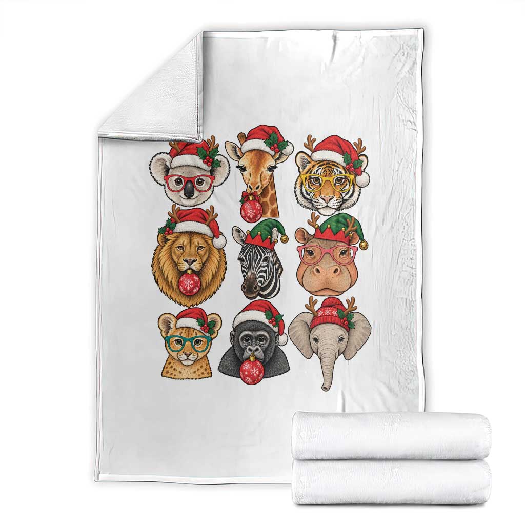 Cute Christmas Safari Animals Throw Blanket Zoo Wildlife Jungle Holiday