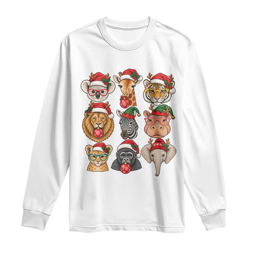Cute Christmas Safari Animals Long Sleeve Shirt Zoo Wildlife Jungle Holiday