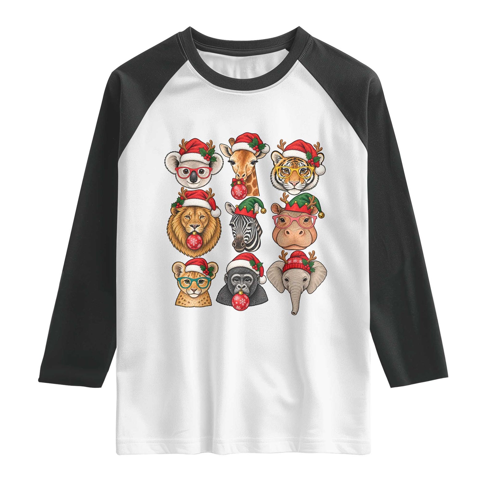 Cute Christmas Safari Animals Raglan Shirt Zoo Wildlife Jungle Holiday