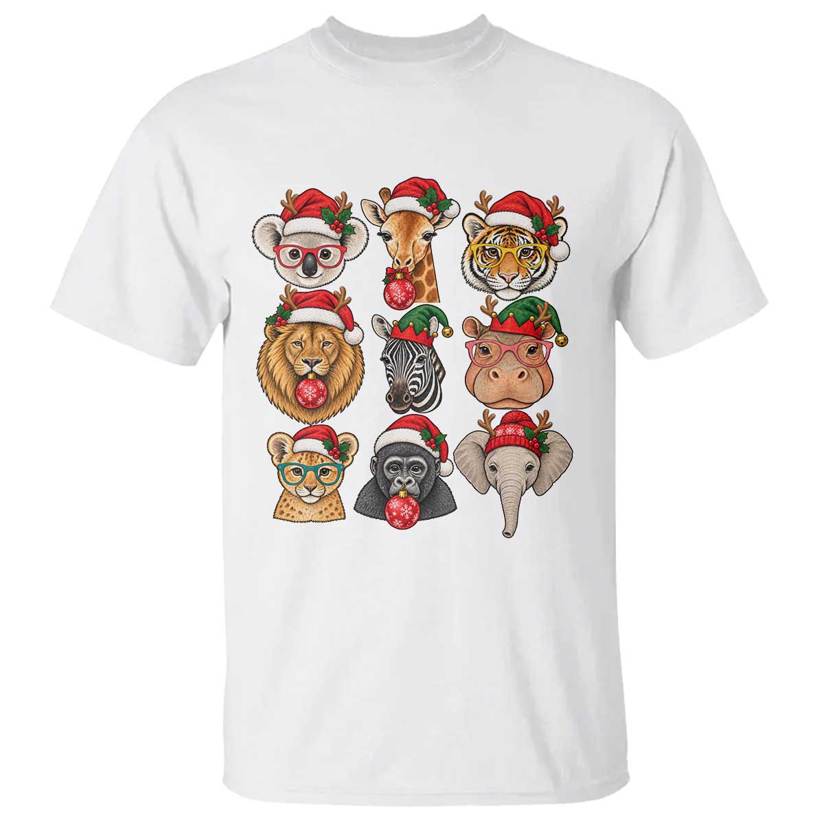 Cute Christmas Safari Animals T Shirt Zoo Wildlife Jungle Holiday