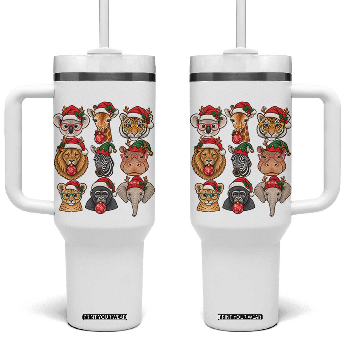 Cute Christmas Safari Animals Tumbler With Handle Zoo Wildlife Jungle Holiday