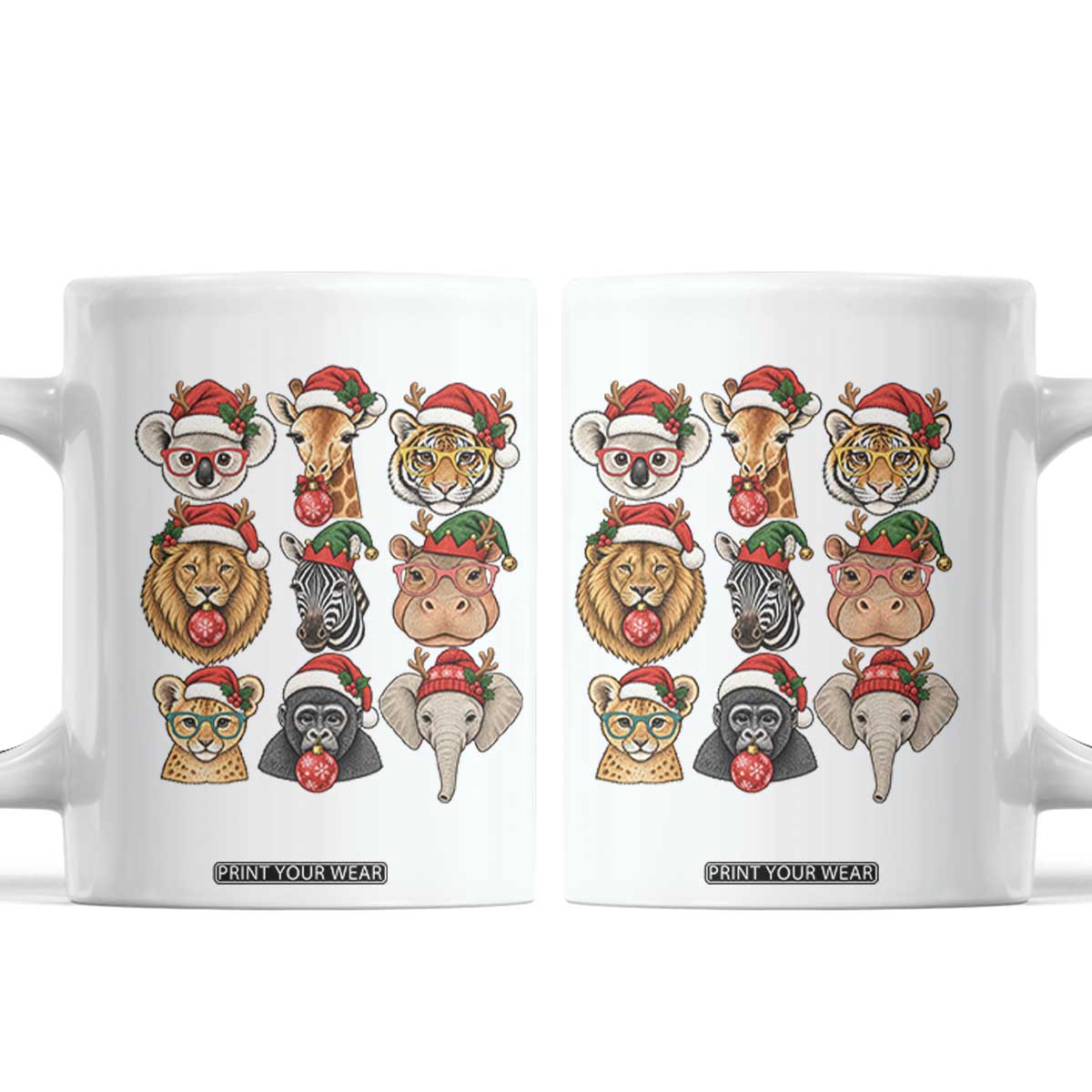 Cute Christmas Safari Animals Coffee Mug Zoo Wildlife Jungle Holiday