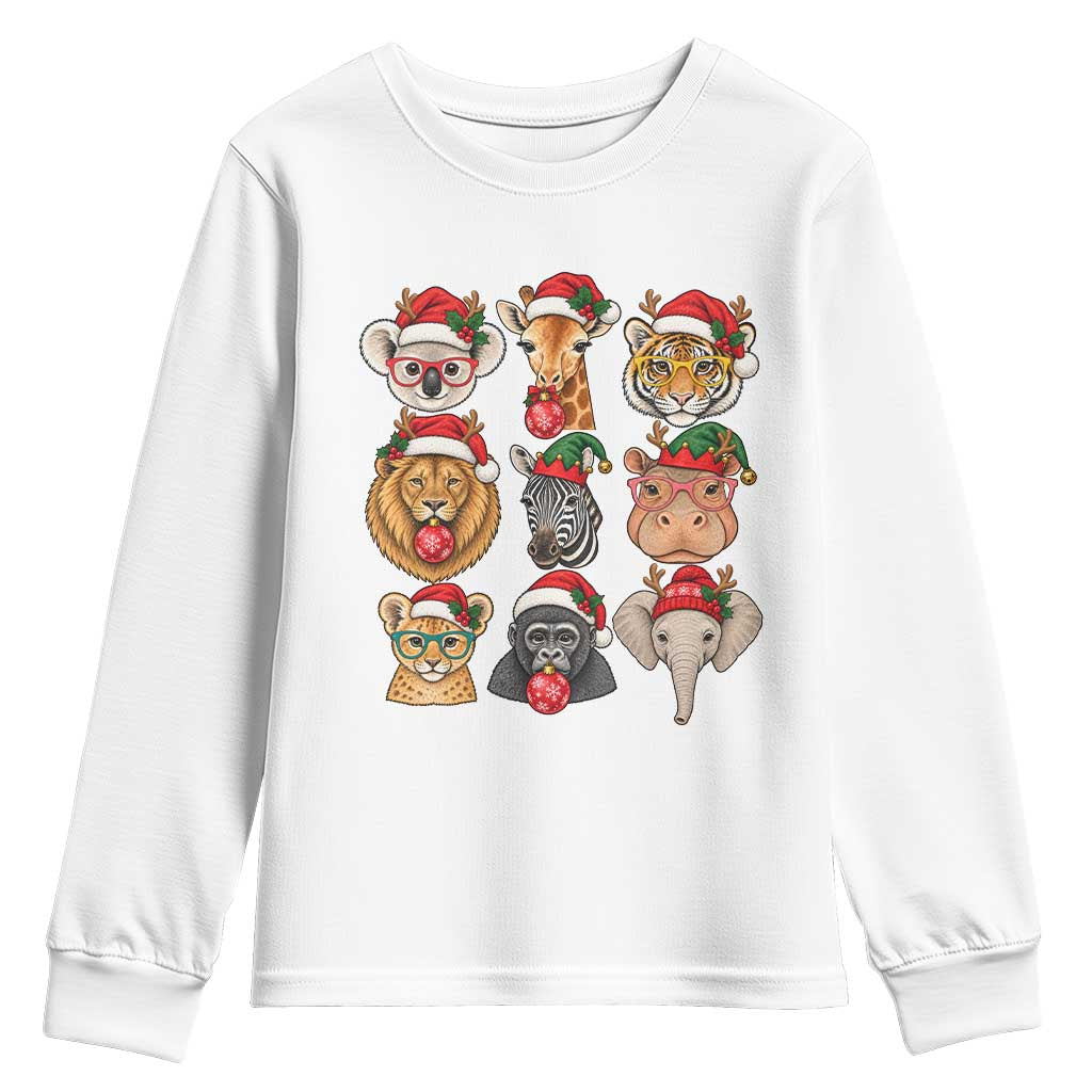 Cute Christmas Safari Animals Youth Sweatshirt Zoo Wildlife Jungle Holiday