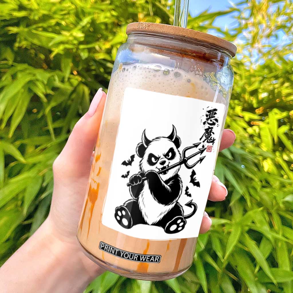 Devil Panda Halloween Glass Can Sumie Japanese Ink Wash Spooky