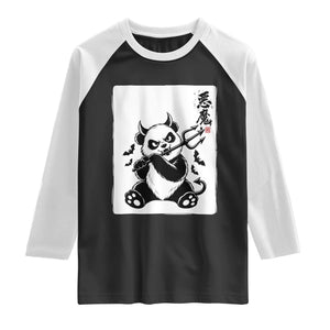 Devil Panda Halloween Raglan Shirt Sumie Japanese Ink Wash Spooky