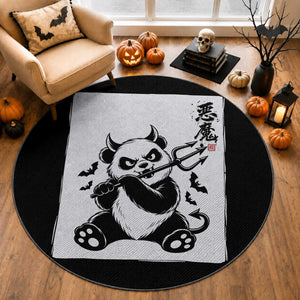 Devil Panda Halloween Round Rug Sumie Japanese Ink Wash Spooky