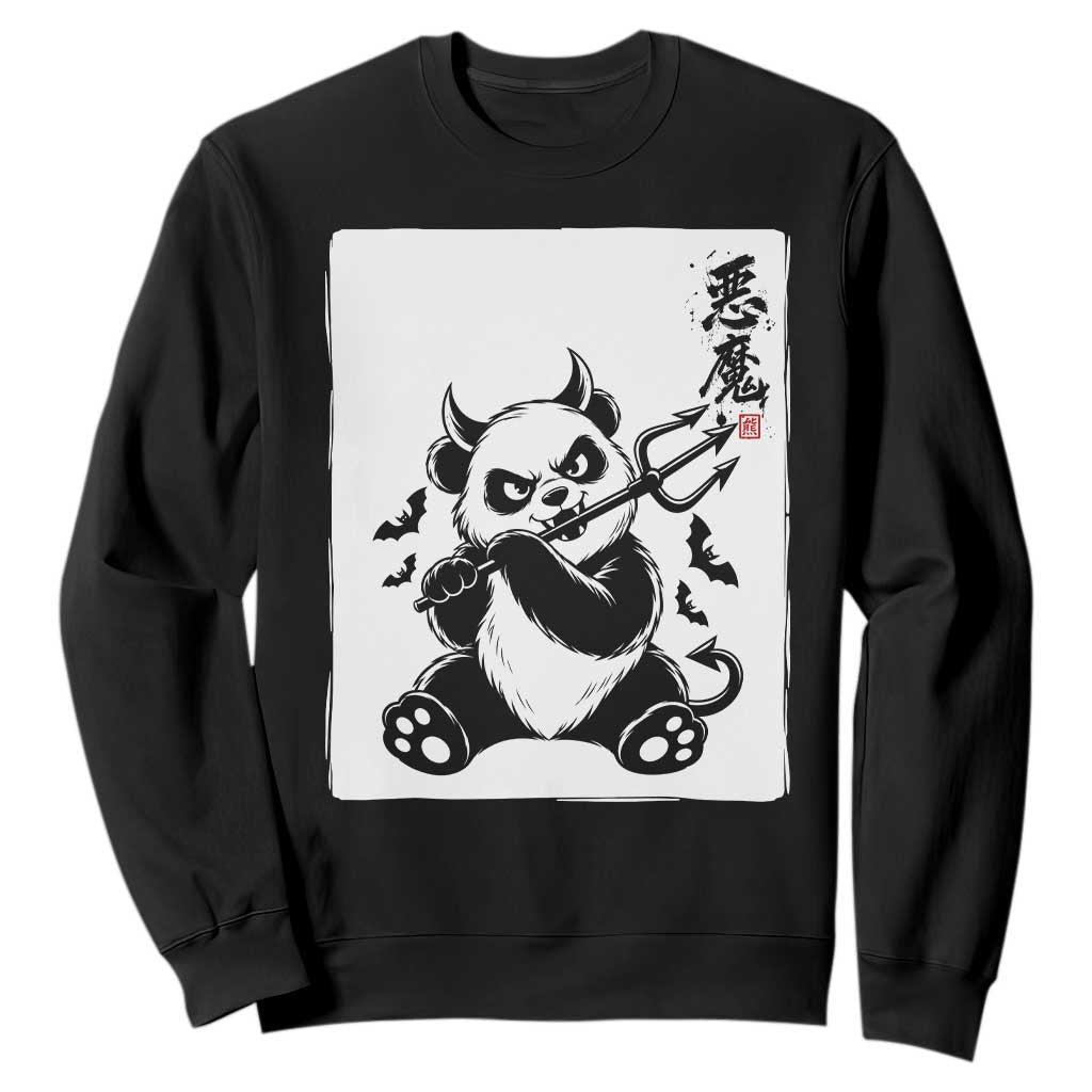 Devil Panda Halloween Sweatshirt Sumie Japanese Ink Wash Spooky