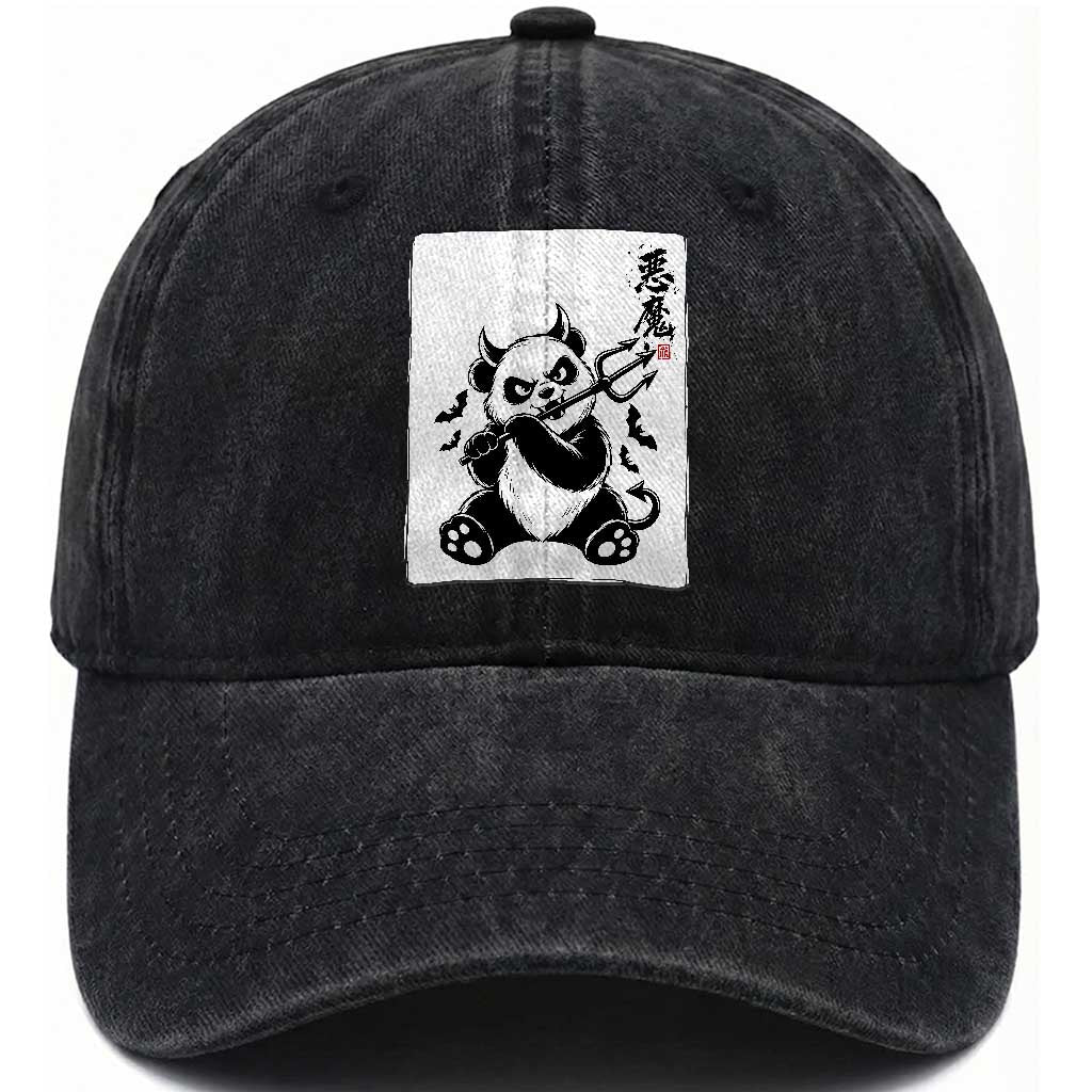 Devil Panda Halloween Washed Cotton Baseball Cap Sumie Japanese Ink Wash Spooky