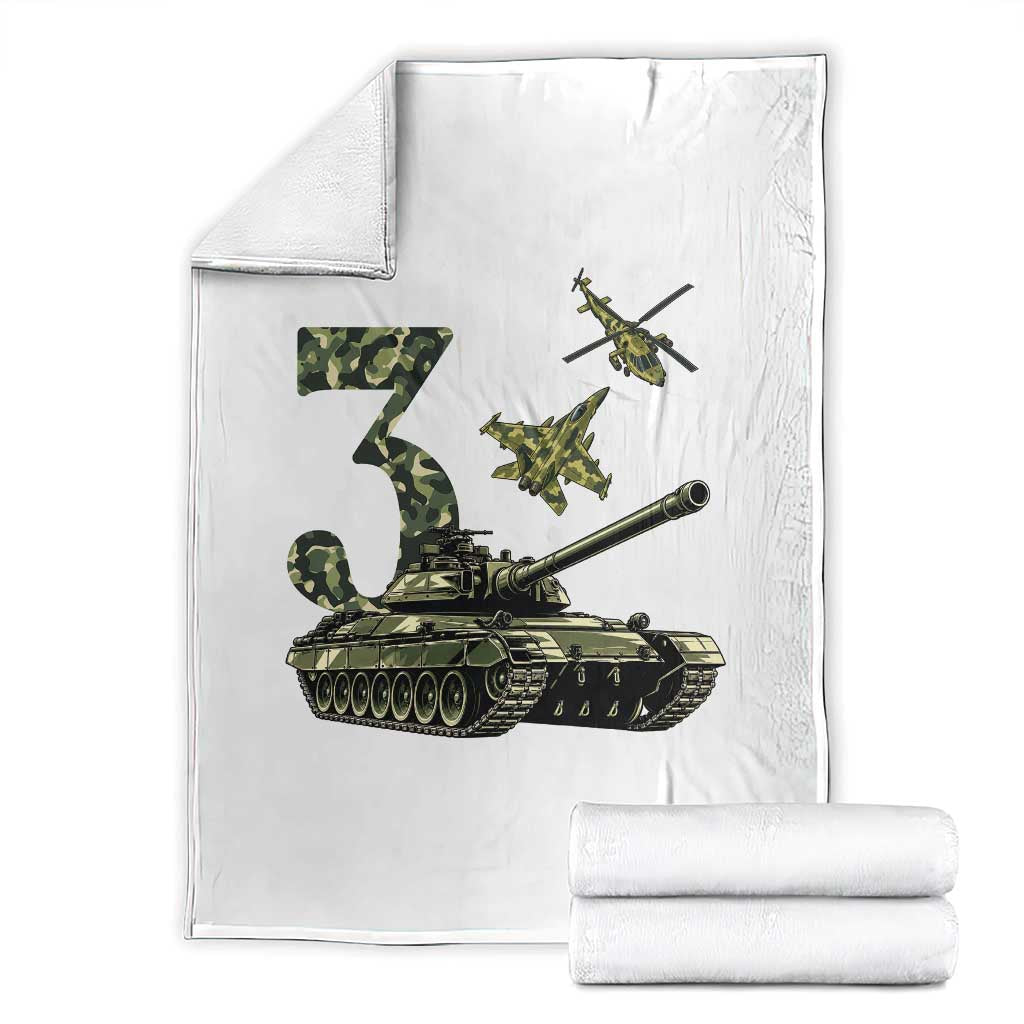 Cute Little Soldier 3rd Birthday Throw Blanket Camo Tank Tiny Trooper Party