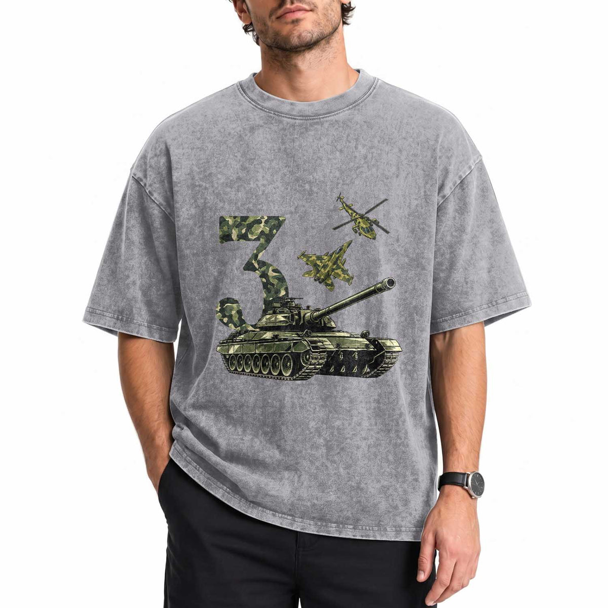 Cute Little Soldier 3rd Birthday Washed Cotton T-Shirt Camo Tank Tiny Trooper Party