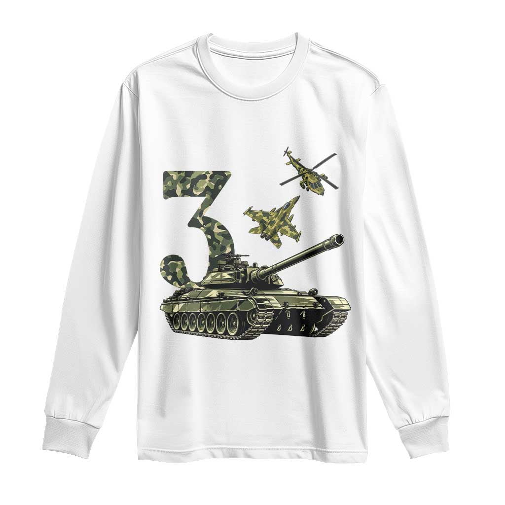 Cute Little Soldier 3rd Birthday Long Sleeve Shirt Camo Tank Tiny Trooper Party